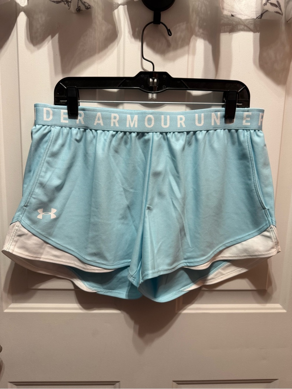 Under Armour Women's Sky Blue Athletic Shorts with White Trim L